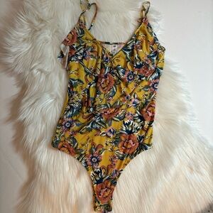 Floral Yellow Bodysuit By BP Size Small